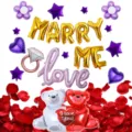 Valentine day proposal balloon set with Marry Me letters, love script, and cute bear foil balloons. - Valentine's Day Hugging Bear Set 8