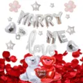 Valentine's day proposal balloon set with silver letters marry me love and cute bear foil balloons - Valentine's Day Hugging Bear Set 9
