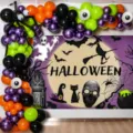 Halloween feest ballonboog set met griezelige achtergrond banner voor decoratie - Halloween Zwart Paars Oranje Groen Ballon Ketting Set