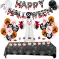 Halloween feestdecoratie set met griezelige ballonnen, banner en tafelkleed voorgelegenheden. - Halloween Zwarte Spin Tafelkleed Clown Set