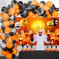 Halloween feest decoratie ballon set met skelet pompoen boog achtergrond voor feest. - Zwart en Oranje Achtergrond Rode Honingraat Set