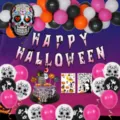 Halloween feestdecoratie ballonnenset met schedelballonnen enge banner voor feest. - Halloween Geverfd Gezicht Schedel