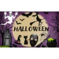 Halloween feestdecoratie achtergrondbanner met griezelige elementen voor eengekke party. - Halloween Zwart en Paars Achtergrond