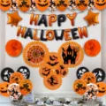 Halloween feest decoratie ballon set met griezelige pompoenen, schedels en waaierbloemen. - Halloween Aluminiumfolie Vlaggenlijn Set 2