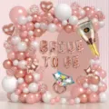 Vrijgezellenfeest ballonboog set met roségouden latex ballonnen, champagne- en ringfolieballonnen. - Rosé Goud Vrijgezellenfeest Set