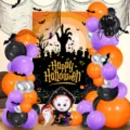 Kit αψίδας μπαλονιών Halloween με πορτοκαλί μωβ μαύρα μπαλόνια και σκηνικό διακόσμησης. - Σετ Χάλοουιν Μωβ Μαύρο Πορτοκαλί Ασημί 10151