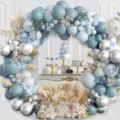 Kit arco di palloncini blu e argento per decorazioni di festa e celebrazione. - Set Ghirlanda Arco Palloncini Blu Polveroso