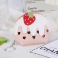 Mini portamonete carino torta di fragole con portachiavi, piccolo portafoglio in pelle PU. - Design torta alle fragole / Rosa