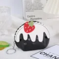 Carino portamonete torta di fragole mini portafoglio portachiavi borsa con cerniera donna - Design torta alle fragole / Nero