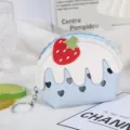 Simpatico mini portamonete a torta di fragole con cerniera e portachiavi, borsetta dolce per donna. - Design torta alle fragole / Blu