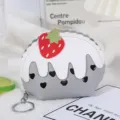 Mini borsellino torta di fragole grigio con portachiavi, portafoglio in PU carino. - Design torta alle fragole / Grigio