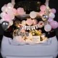 Set di decorazione per palloncini da bagagliaio con luci a LED e bandiera per proposte. - Set Sorpresa Proposta di Matrimonio Bagagliaio Auto 1