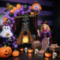 Kit de ballons de decoration d'Halloween scene de fete ecole centre commercial accessoires - Halloween Noir Violet Orange Faucheuse Toile de Fond Chaîne de Ballons