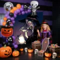 Kit arche de ballons de decoration d'Halloween fond de fete accessoires effrayants citrouilles - Halloween Noir Violet Orange Sorcière Toile de Fond Chaîne de Ballons