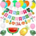 Set di decorazioni per festa di compleanno tropicale con palloncini colorati e banner. - Set Frutta Hawaii