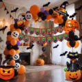 Kit arco palloncini Halloween con palloncini in alluminio zucca gatto e bandiera festa. - Set di Palloncini Zucca Nero Arancione Viola