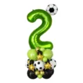 Palloncino in alluminio numero 2 verde con pallone da calcio e base per feste di compleanno. - Numero Calcio 2