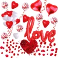 Valentine's Day balloon set with Love foil balloon, red white heart latex balloons and petals - Heart Love Valentine's Set 1