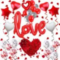 Valentine's Day balloon set with connected Love foil balloons, heart stars and rose petals. - Heart Love Valentine's Set 2