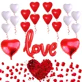 Valentine day heart balloons set with love letter foil balloon and red rose petals for party decor - Heart Love Valentine's Set 3