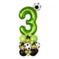 Palloncino foil numero 3 verde con palloncini da calcio e stelle d'oro per festa. - Numero Calcio 3