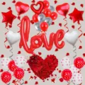 Valentine's Day balloon set with love foil balloons, heart balloons and rose petals for party. - Heart Love Valentine's Set 5