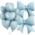 Light blue heart and bow foil balloon detail, perfect for birthday party decorations. - Blue Heart Bowknot Collection