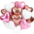 Set di palloncini in foil a cuore rosa, bianco e oro rosa per la decorazione della festa. - Multicolore