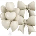 Cream bow and heart balloon set for birthday party decorations and festive event styling. - Milky White Heart Bow Combination