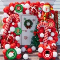 Kerst rood witte ballonboog set met kerstman folieballonnen en snoepstok feestdecoratie - Rode Kerstset 3