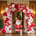 Christmas balloon arch kit with red white balloons and Santa foil balloon for party decor - Christmas Santa Red White Balloon Chain Set