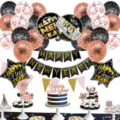 Set di decorazioni per feste di Capodanno con palloncini neri in oro rosa e striscioni festivi. - Set di Palloncini con Stendardo Oro Rosa di Capodanno 1