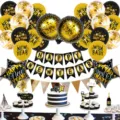 Decorazioni festa Capodanno set palloncini banner topper per torta nero oro - Set di Palloncini con Stendardo Dorato di Capodanno 2