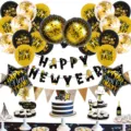 Neujahrs-Party-Ballon-Dekorationsset mit schwarz-goldenen Folienballons und Banner für Feier - Neujahr Gold Banner Ballon Set 4