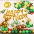 Jungle dinosaur birthday balloon set, kids party decoration with foil and latex balloons. - Dinosaur Birthday Set 3