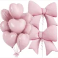 Pink bow and heart foil balloon set for birthday party decorations and event layouts. - Pink Heart Bow Combination