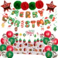 Set di decorazioni per feste di Natale completo con banner di lettere e palloncini - Rosso Verde Natale Banner Tovaglia Palla di Fiore di Carta Set 2608