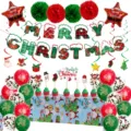 Set decorazioni natalizie con palloncini, banner sospesi, ponpon e tovaglia festiva. - Rosso Verde Natale Banner Tovaglia Palla di Fiore di Carta Set 2610