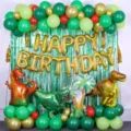 Jungle Dinosaur Birthday Balloon Arch Kit with Green Latex and Foil T-Rex Party Supplies - Dinosaur Luxury Balloon Chain Set 3