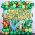 Jungle dinosaur theme balloon set for kids birthday party, large foil balloons and backdrop. - Dinosaur Luxury Balloon Chain Set 5
