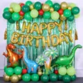 Jungle dinosaur balloon set, birthday party decorations with big foil dinosaur and letter balloons. - Dinosaur Luxury Balloon Chain Set 6