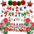Set di decorazioni per feste di Natale con banner palloncini in lattice e tovaglia. - Rosso Verde Natale Banner Tovaglia Palla di Fiore di Carta Set 2611