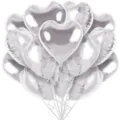Silver heart foil balloons set, 18-inch metallic mylar balloons for party decorations. - Silver