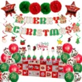 Christmas party decoration set with balloons banners and cake toppers for festive holiday events - Red Green Christmas Banner Tablecloth Paper Flower Ball Set 2613