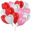 18 inch heart foil balloons red pink silver metallic helium balloon for birthday party decor - Red Pink & Silver