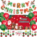 Christmas party decoration balloon set with banner backdrop and festive latex balloons kit. - Red Green Christmas Backdrop Set 2615