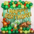 Jungle dinosaur theme balloon set for kids birthday party with large foil dinosaur balloons. - Dinosaur Luxury Balloon Chain Set 10