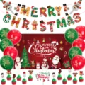 Christmas party decoration set including latex balloons banner backdrop and cake toppers. - Red Green Christmas Backdrop Set 2616