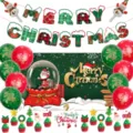 Christmas party decoration set with balloons, banner, backdrop and cupcake toppers. - Red Green Christmas Backdrop Set 2617