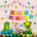 Jungle dinosaur birthday party balloon set with number one foil balloons for kids. - Colorful Animal Birthday Set 3